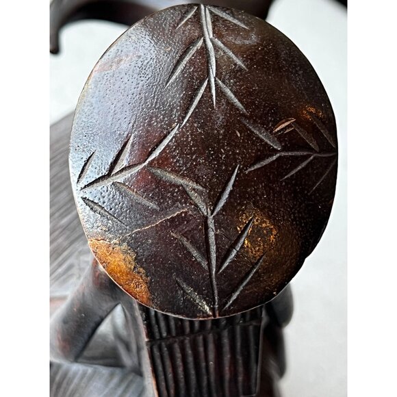 Hand-Carved Wooden Sculpture Of Man On Water Buffalo Vintage - Picture 5 of 15